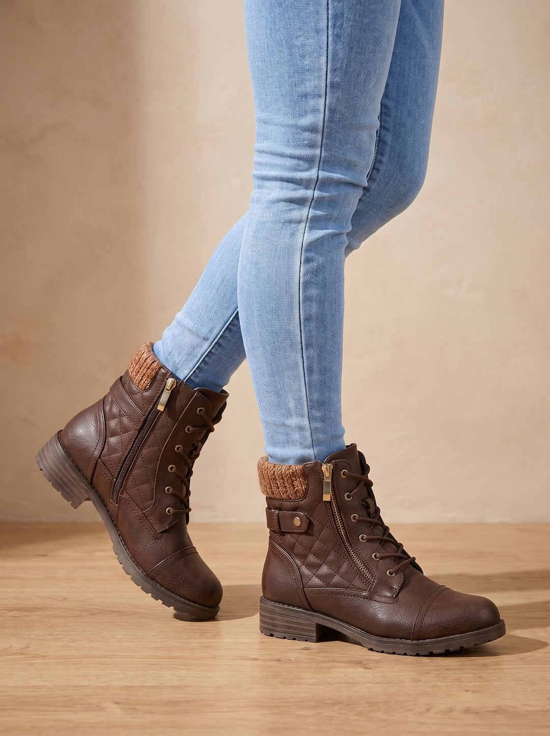 Megan | Cozy Quilted Lace-Up Block Heel Ankle Boots