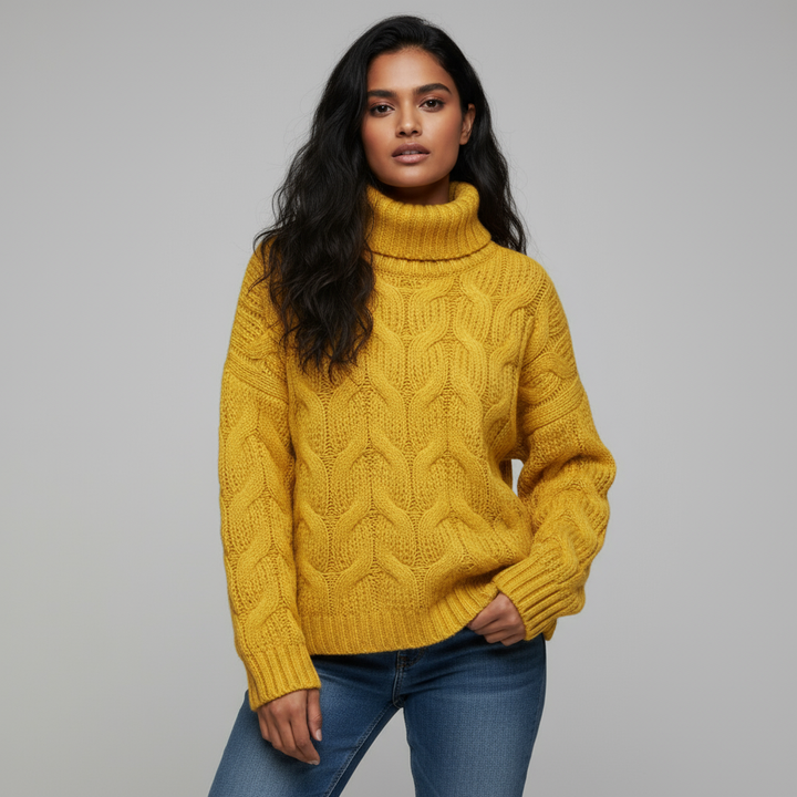 Megan | Effortless Chunky Cable Knit Turtleneck Sweater