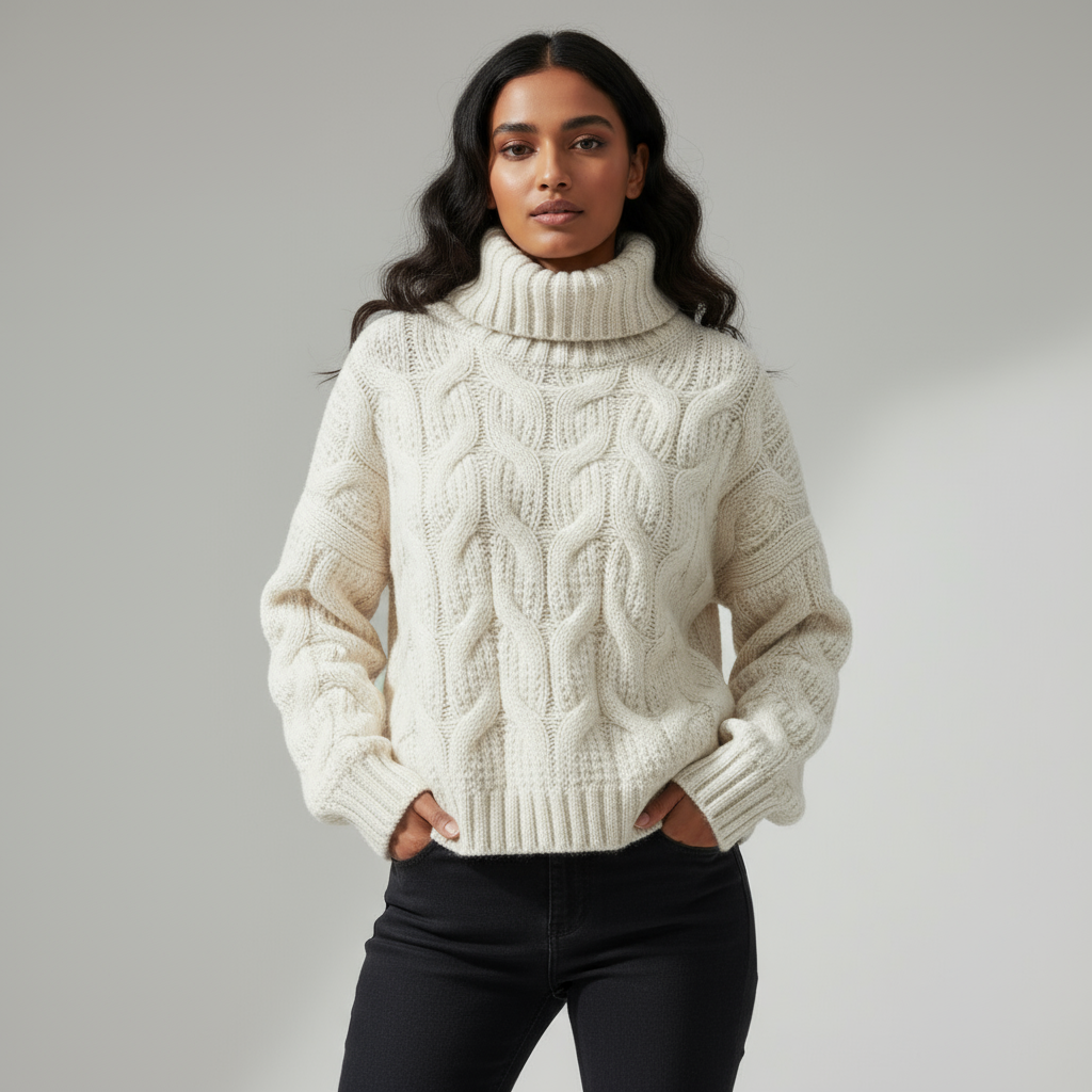 Megan | Effortless Chunky Cable Knit Turtleneck Sweater