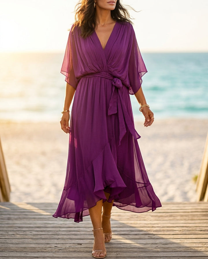 Megan | Elegant Wrap V-Neck Fall Wedding Guest Midi Dress