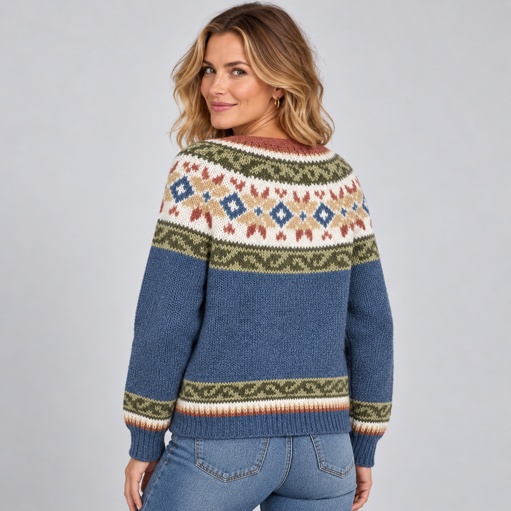 Megan | Relaxed Fair Isle Cardigan Womens V-Neck Sweater