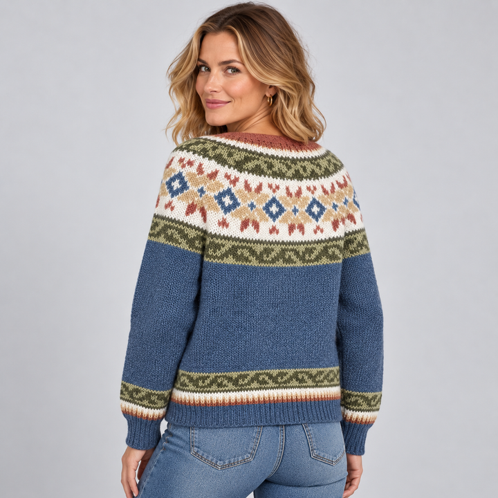 Megan | Relaxed Fair Isle Cardigan Womens V-Neck Sweater