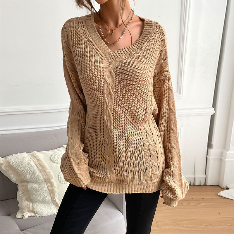 Melissa | Effortless Oversized Cable Knit V-Neck Sweater