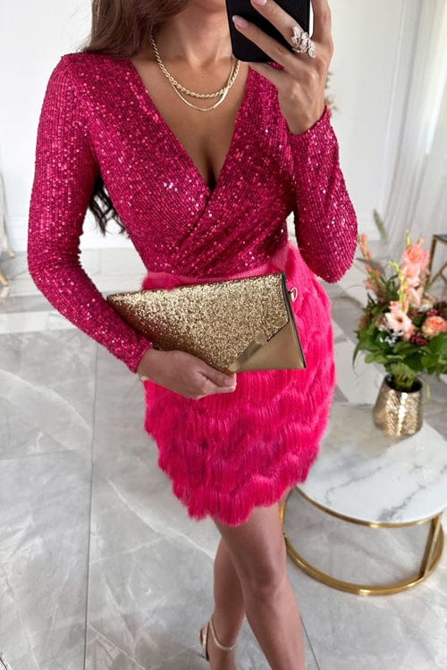 Melissa | Effortless Sequin Fringe Fall Wedding Guest Dress