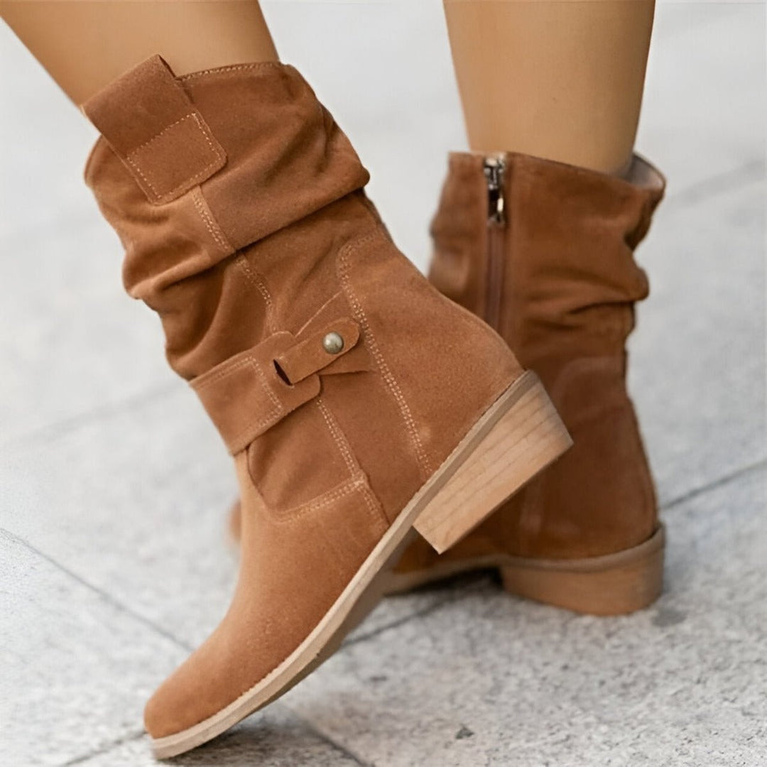 Melissa | Elegant Slouchy Wide Calf Boots with Block Heel