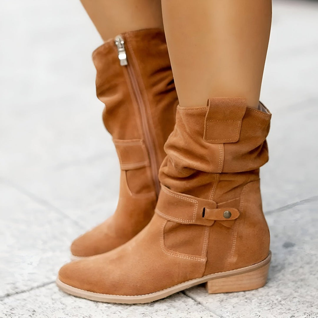 Melissa | Elegant Slouchy Wide Calf Boots with Block Heel