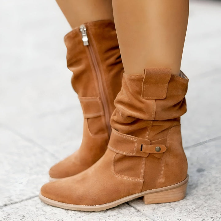 Melissa | Elegant Slouchy Wide Calf Boots with Block Heel