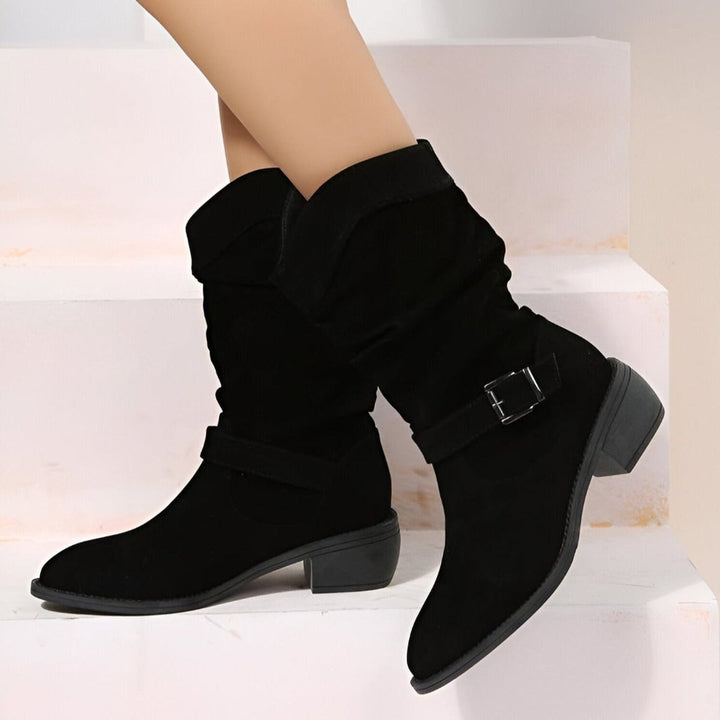 Melissa | Elegant Slouchy Wide Calf Boots with Block Heel
