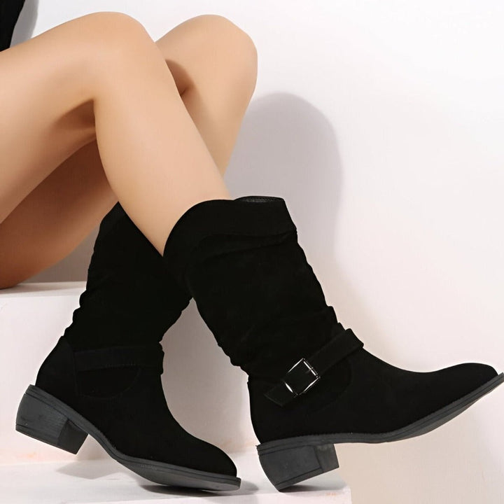Melissa | Elegant Slouchy Wide Calf Boots with Block Heel