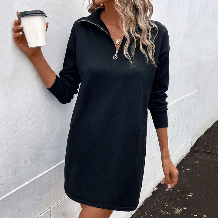 Melissa | Graceful Half-Zip Ribbed Mini Sweater Dress