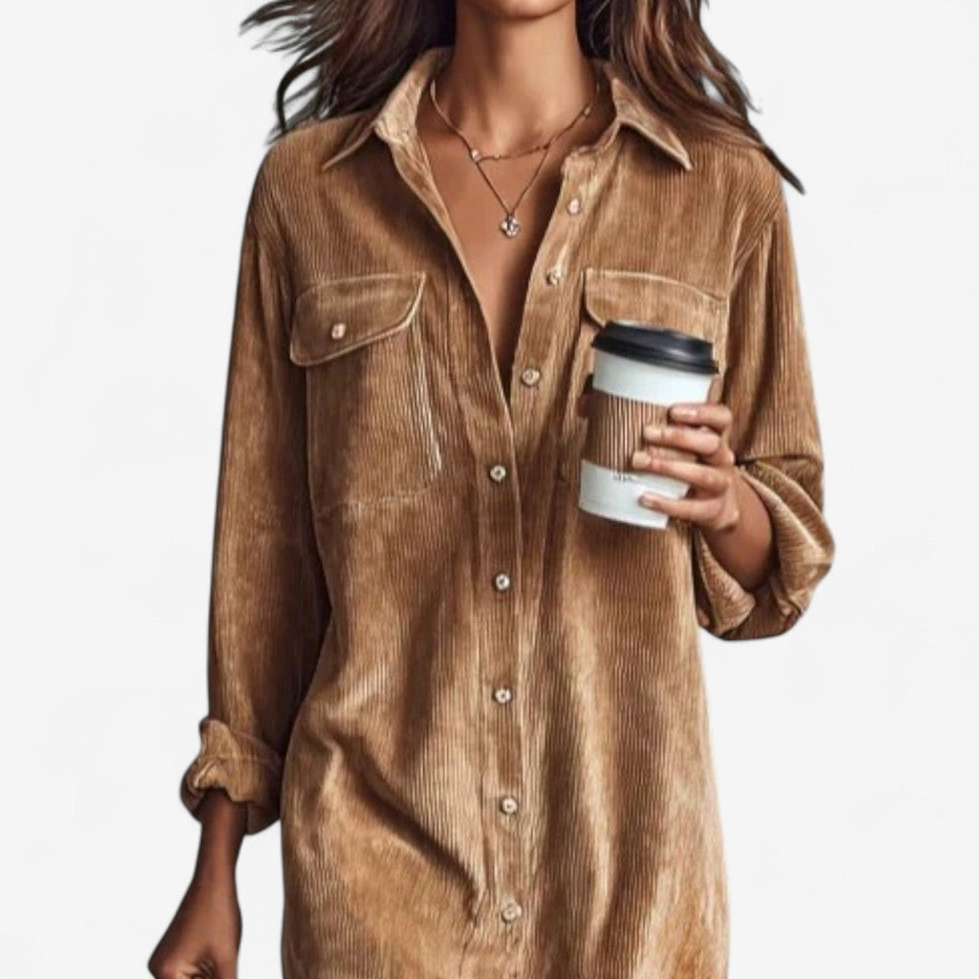 Melissa | Refined Fall Wedding Guest Ribbed Midi Shirt Dress