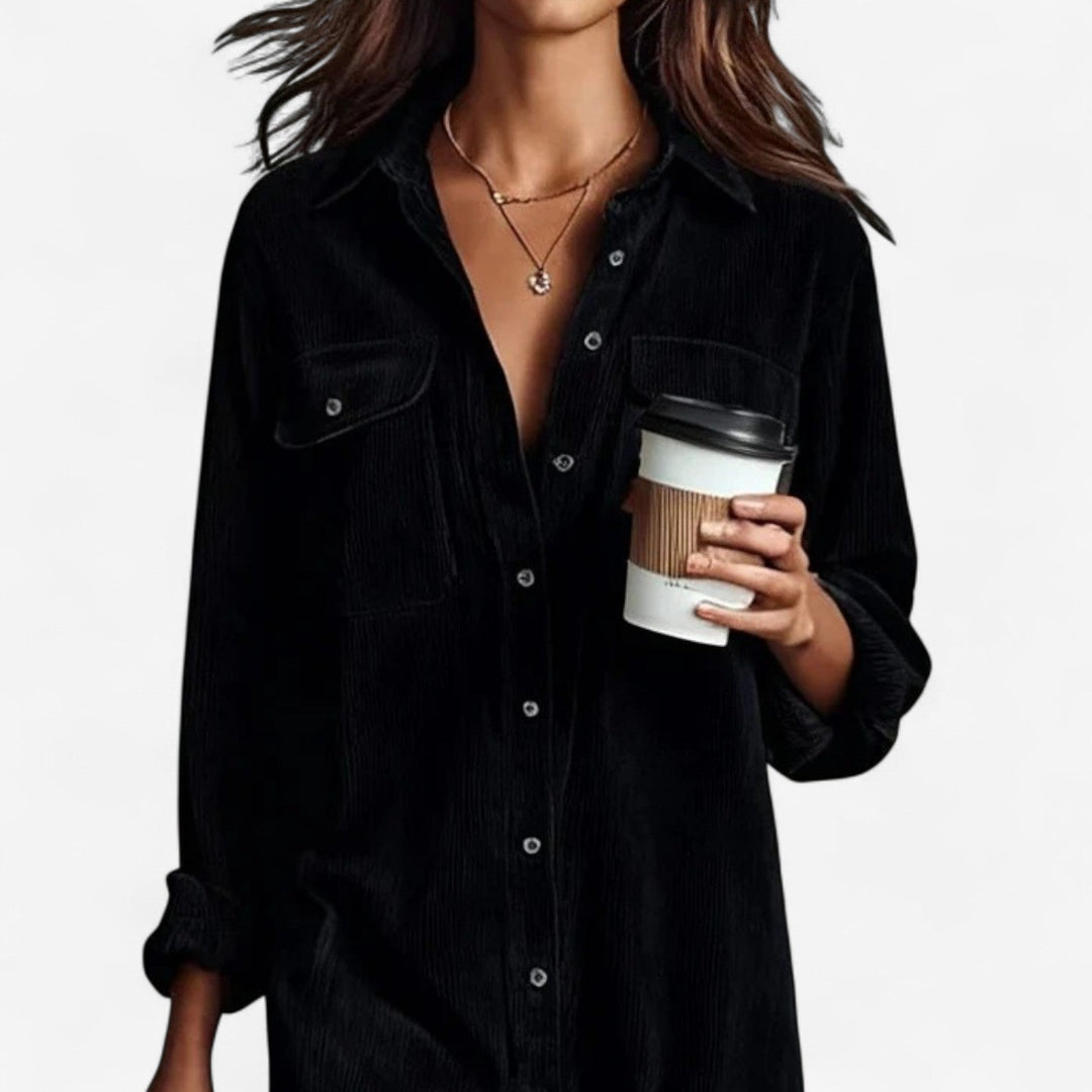 Melissa | Refined Fall Wedding Guest Ribbed Midi Shirt Dress