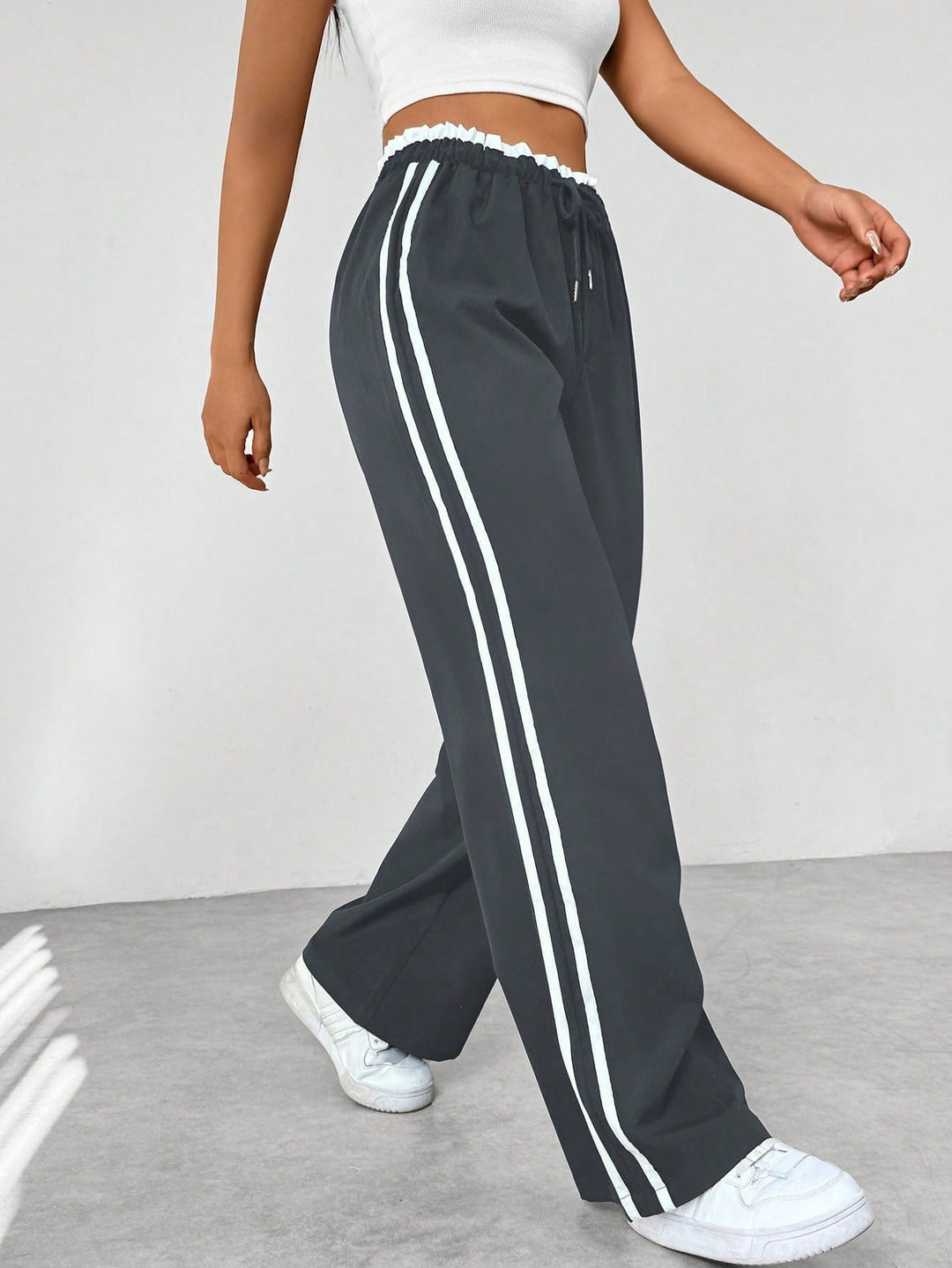 Melissa | Sophisticated Wide Leg Sweatpants with Side Stripe
