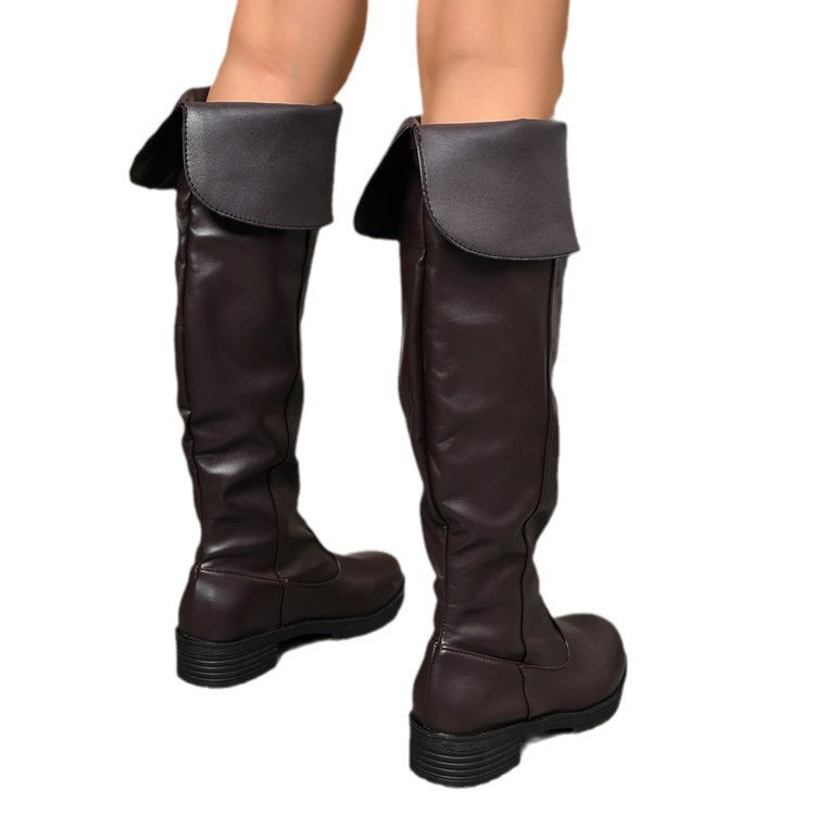 Michelle | Cozy Fold-Over Knee High Boots with Block Heel