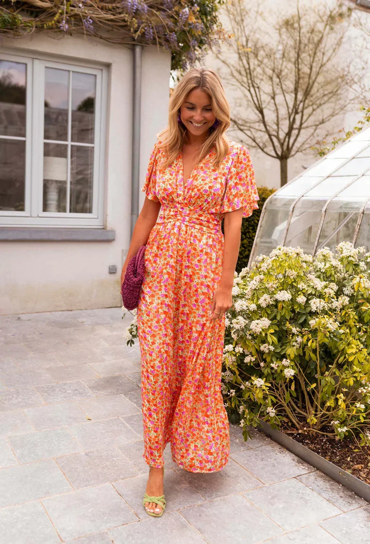 Michelle | Effortless Floral Fall Wedding Guest Maxi Dress