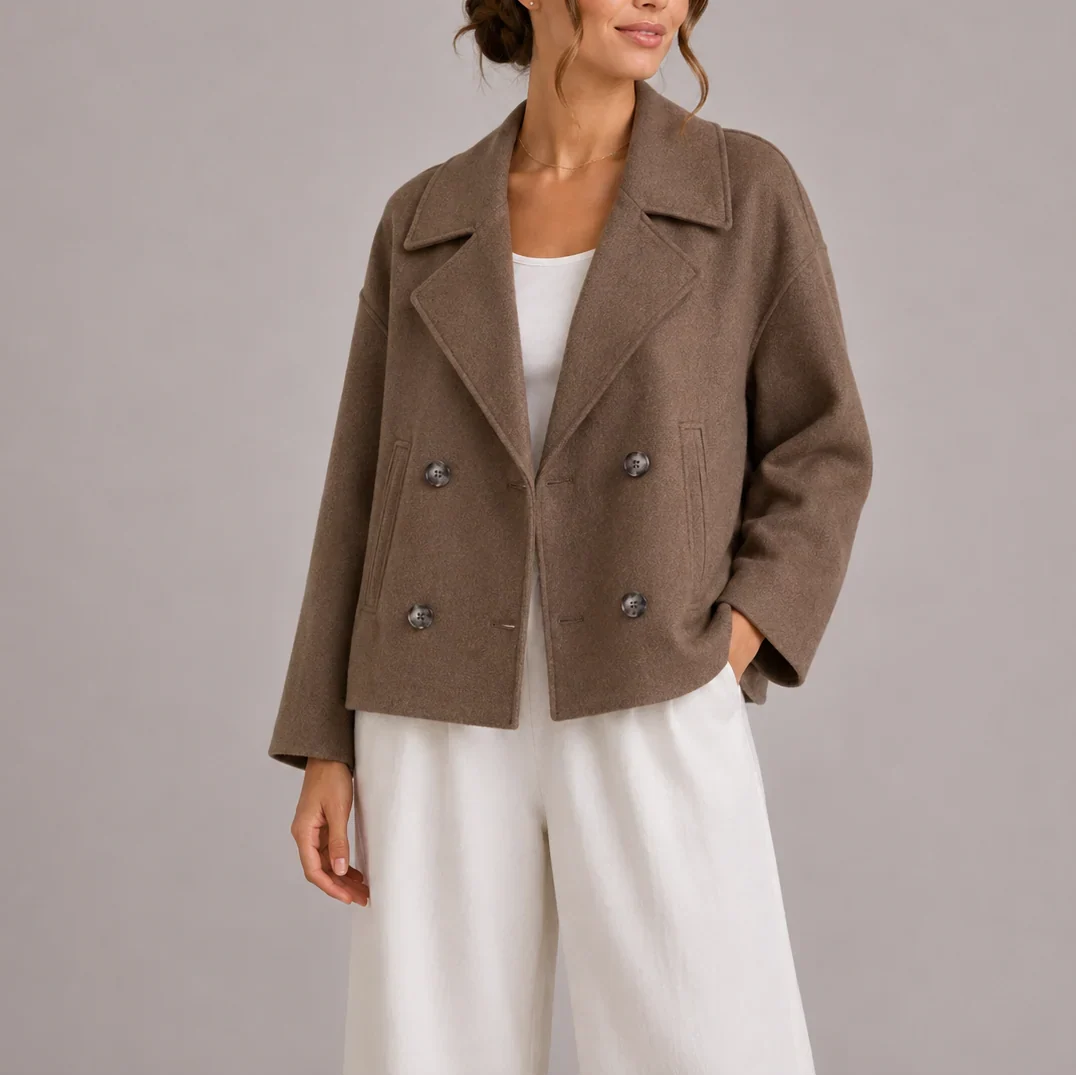 Nancy | Chic Double Breasted Cropped Pea Coat