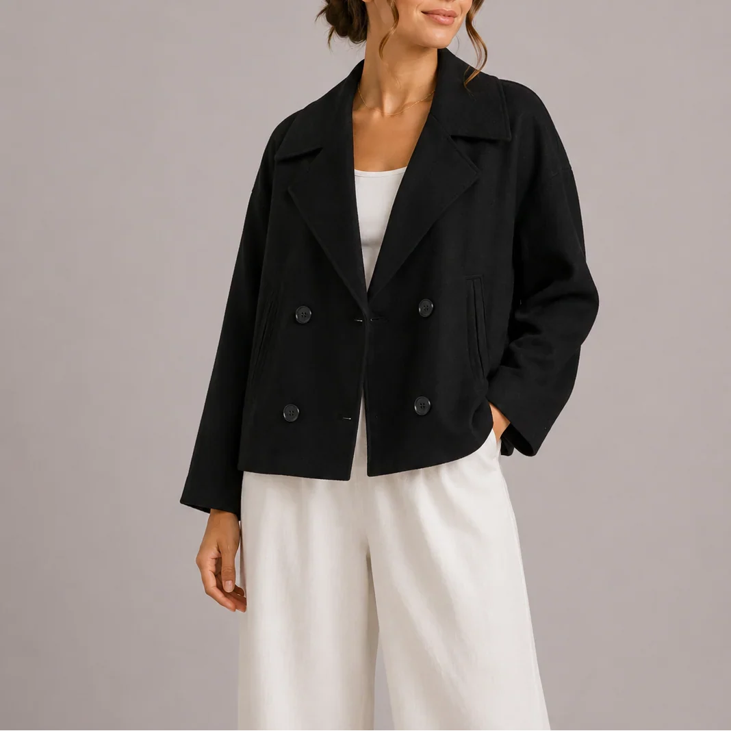 Nancy | Chic Double Breasted Cropped Pea Coat