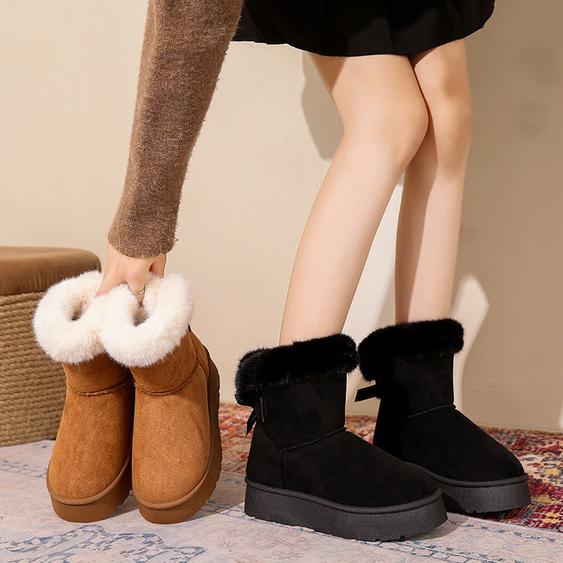 Nancy | Classic Fur-Trim Platform Winter Boots with Bow Detail