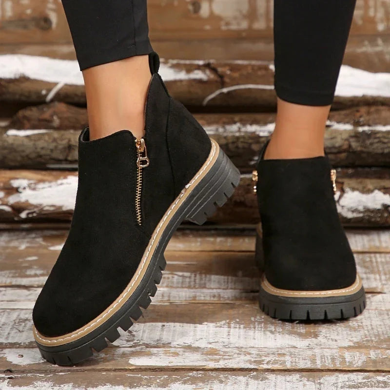 Nancy | Elegant Lug-Sole Zip Ankle Boots
