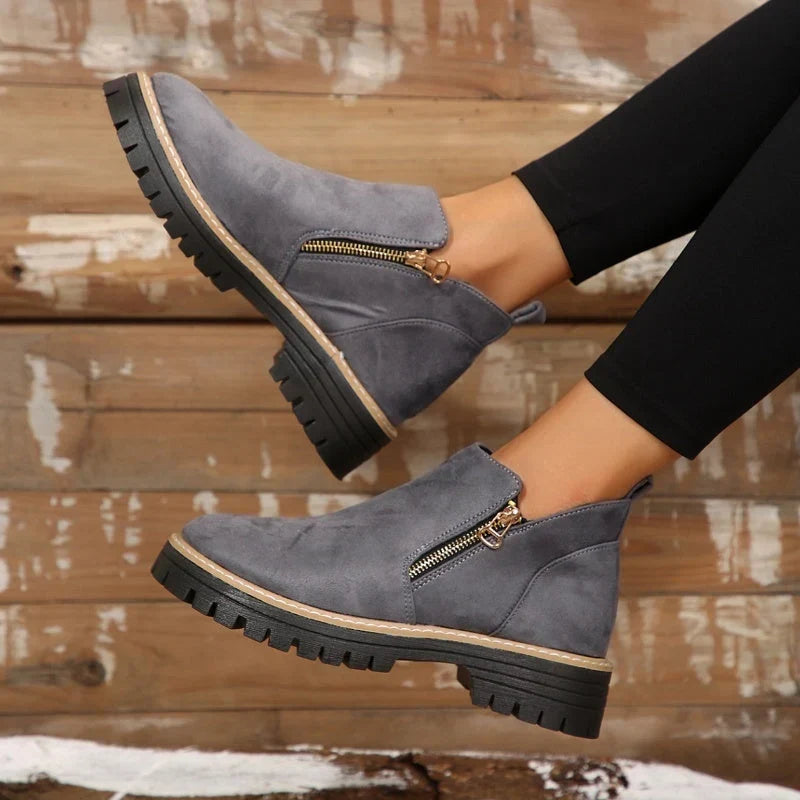 Nancy | Elegant Lug-Sole Zip Ankle Boots