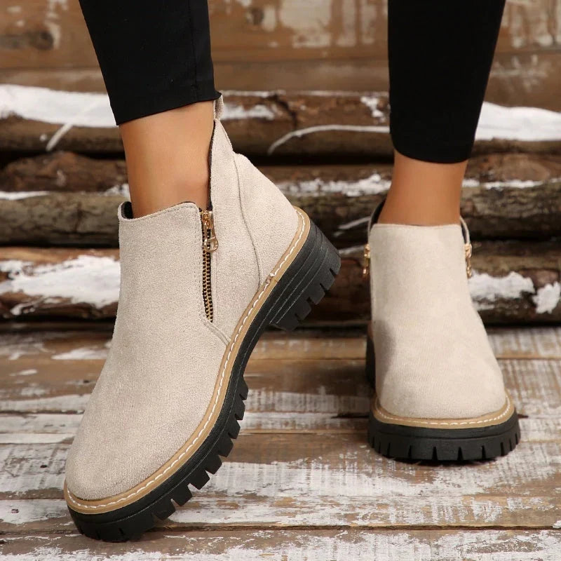 Nancy | Elegant Lug-Sole Zip Ankle Boots