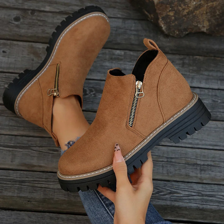 Nancy | Elegant Lug-Sole Zip Ankle Boots