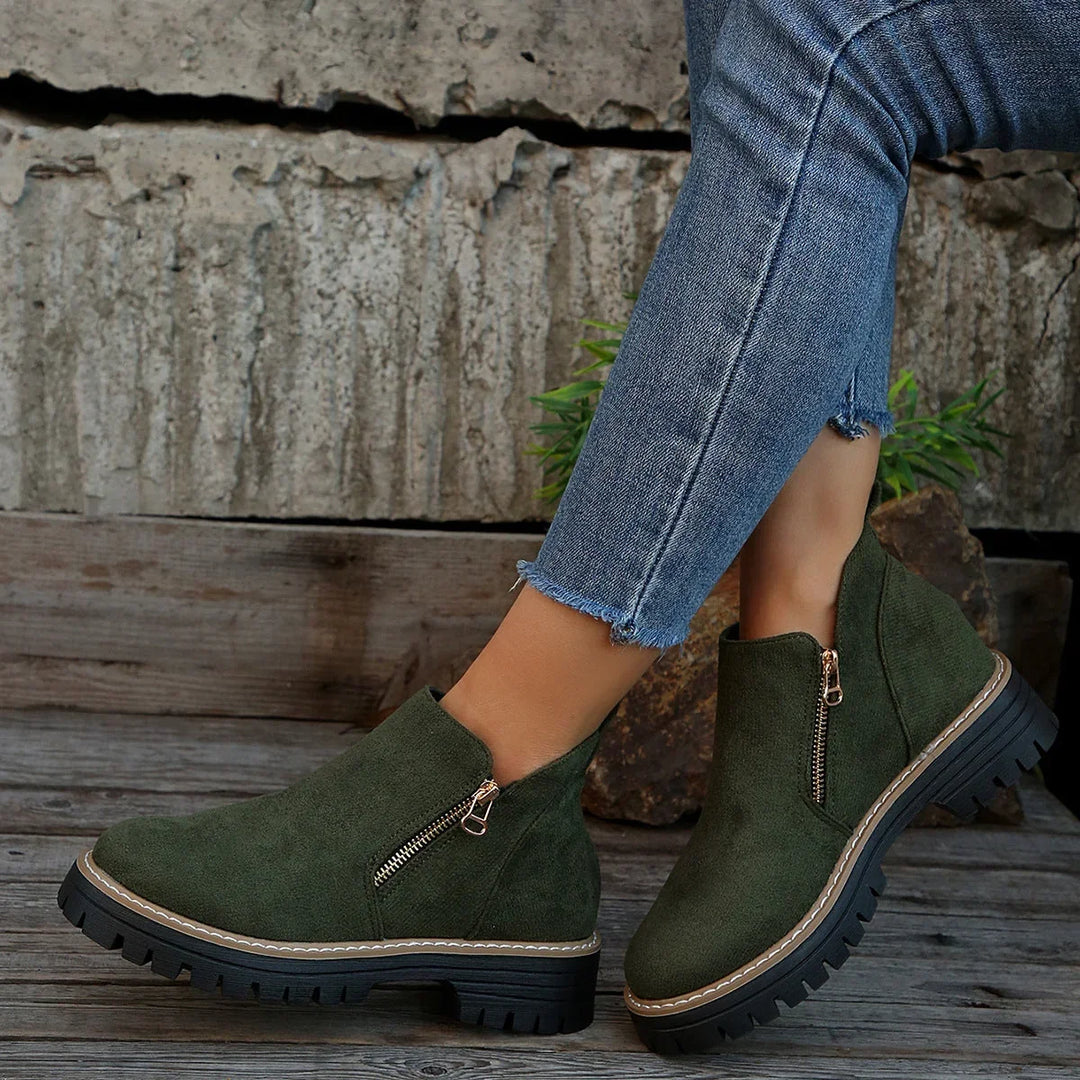 Nancy | Elegant Lug-Sole Zip Ankle Boots
