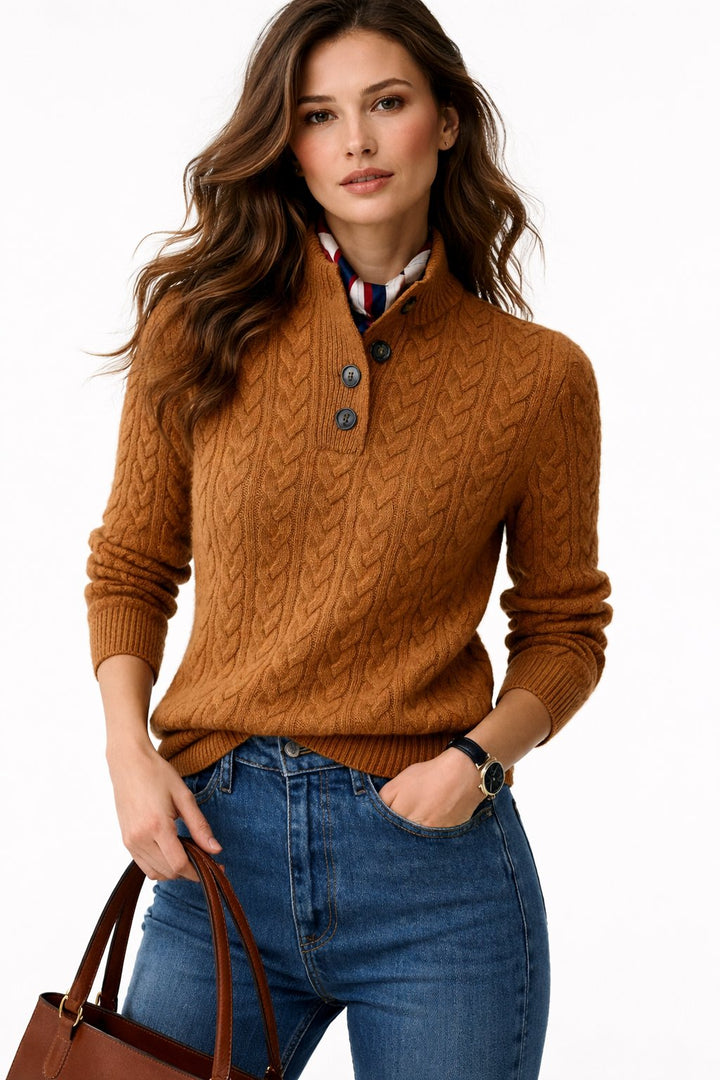 Nancy | Graceful Button-Collar Cable Knit Sweater