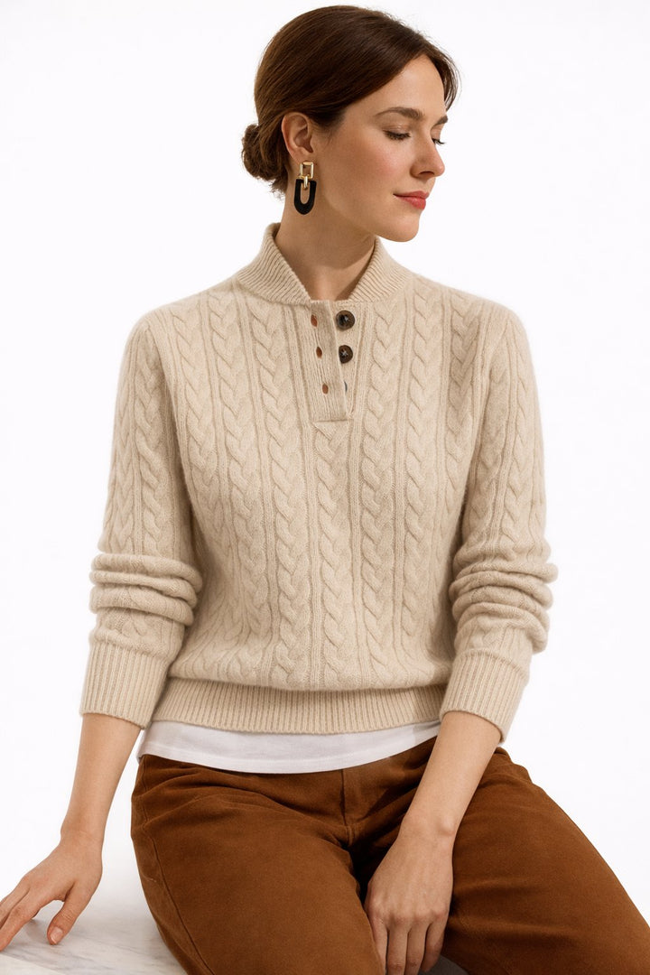 Nancy | Graceful Button-Collar Cable Knit Sweater