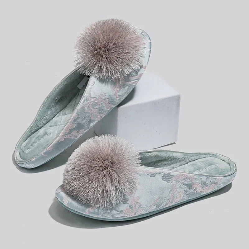 Nancy | Refined Pom-Pom Jacquard Slip-On Slippers