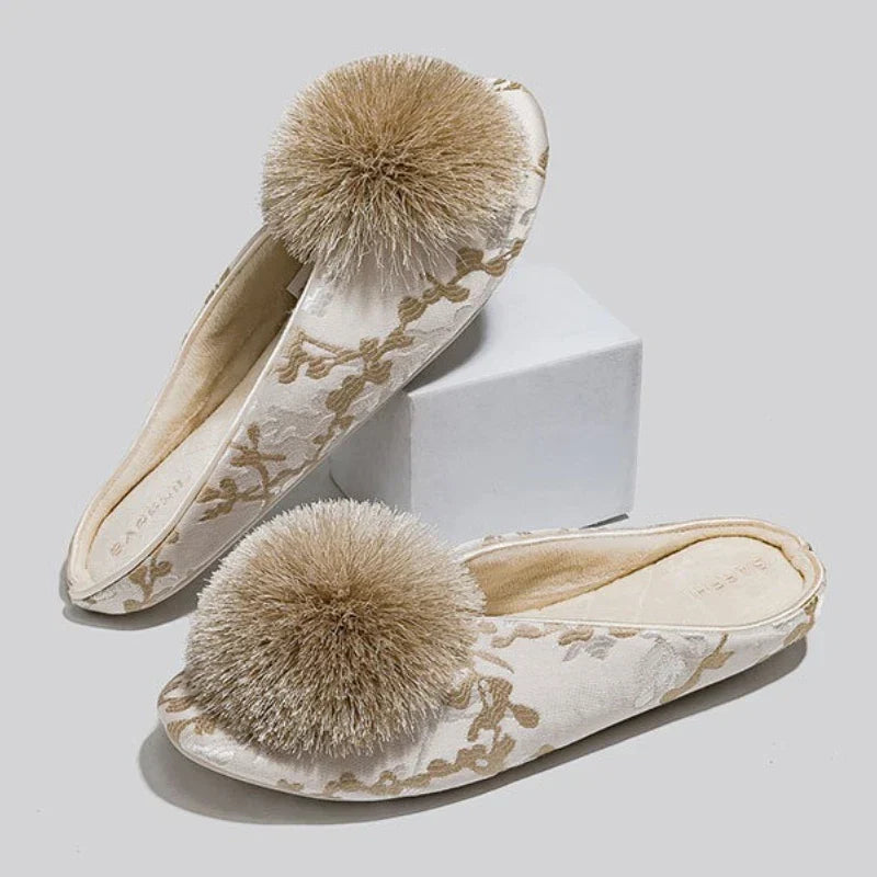 Nancy | Refined Pom-Pom Jacquard Slip-On Slippers