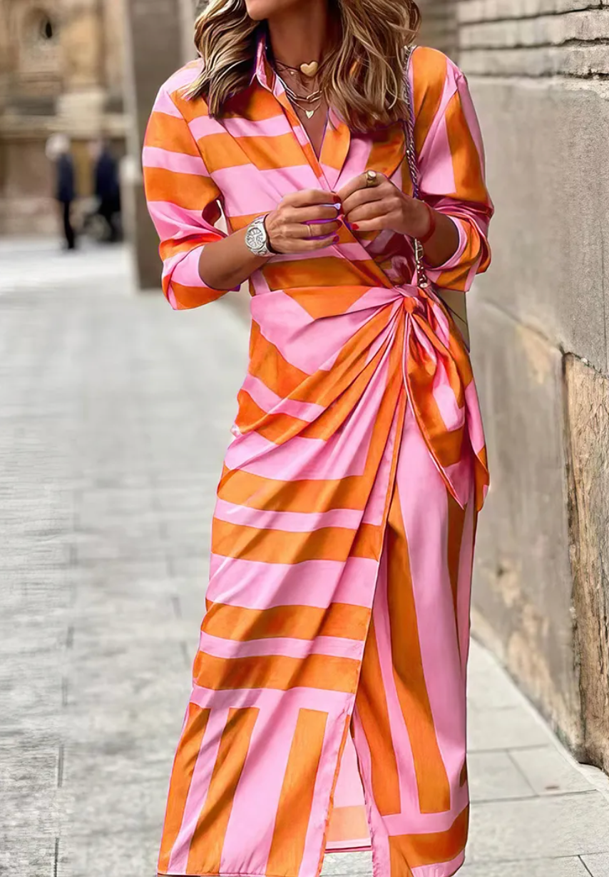 Nancy | Sophisticated Printed Wrap Fall Wedding Guest Maxi Dress