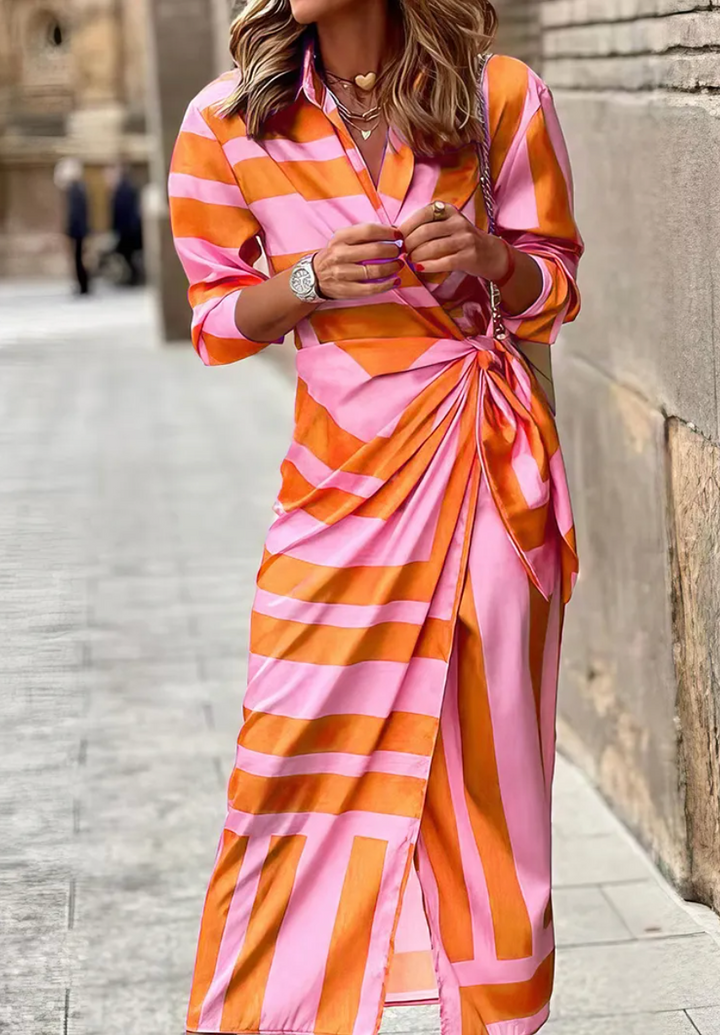 Nancy | Sophisticated Printed Wrap Fall Wedding Guest Maxi Dress
