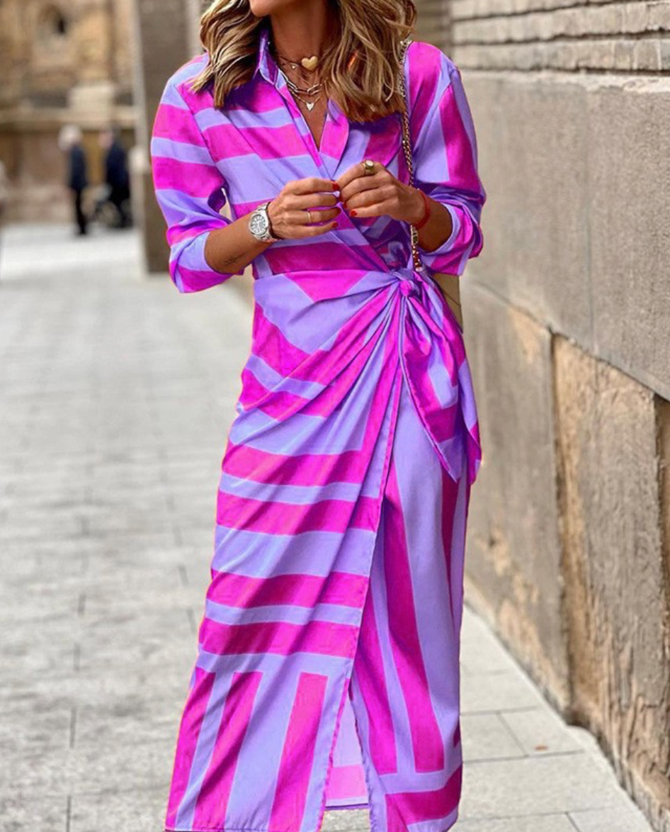 Nancy | Sophisticated Printed Wrap Fall Wedding Guest Maxi Dress