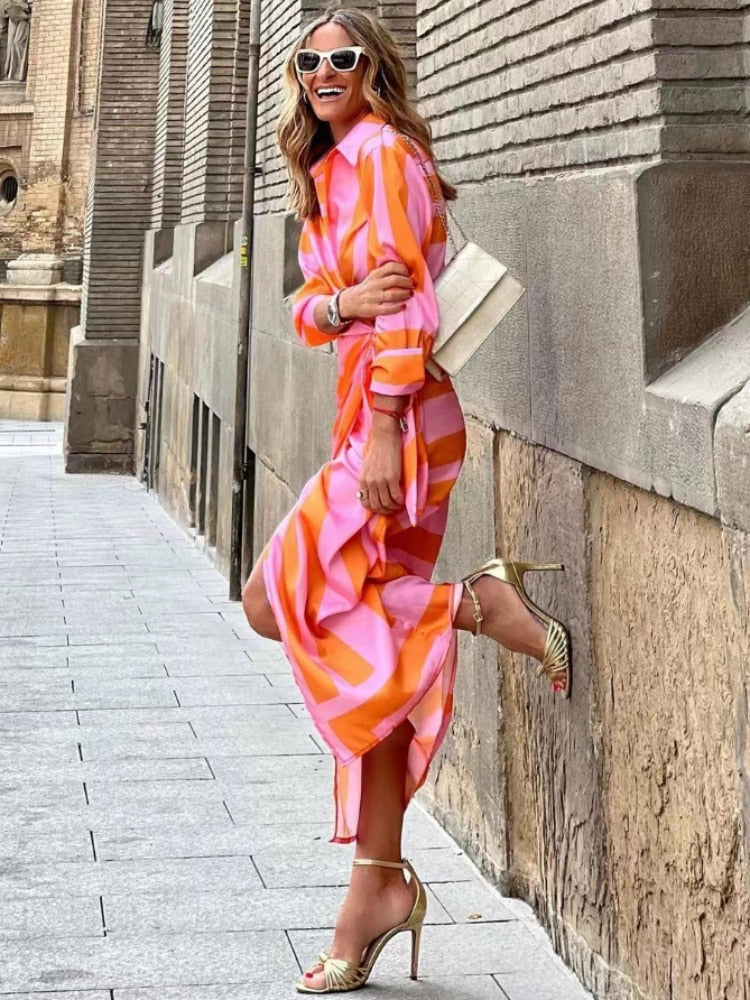 Nancy | Sophisticated Printed Wrap Fall Wedding Guest Maxi Dress