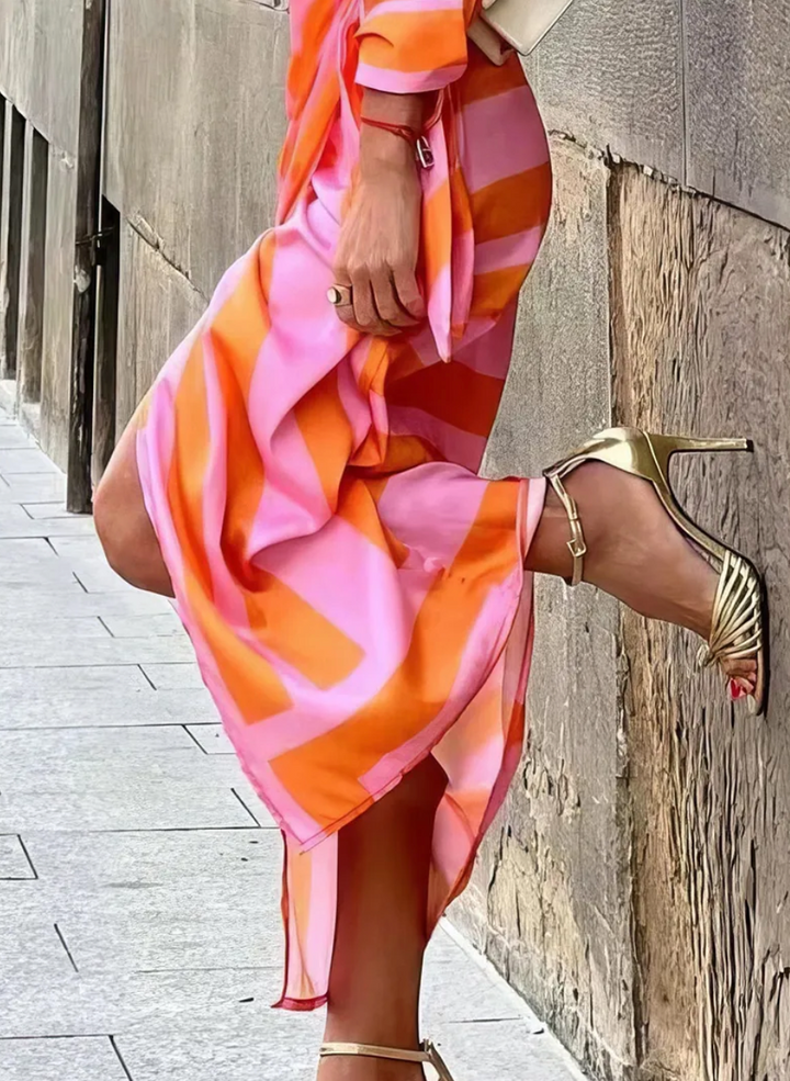 Nancy | Sophisticated Printed Wrap Fall Wedding Guest Maxi Dress