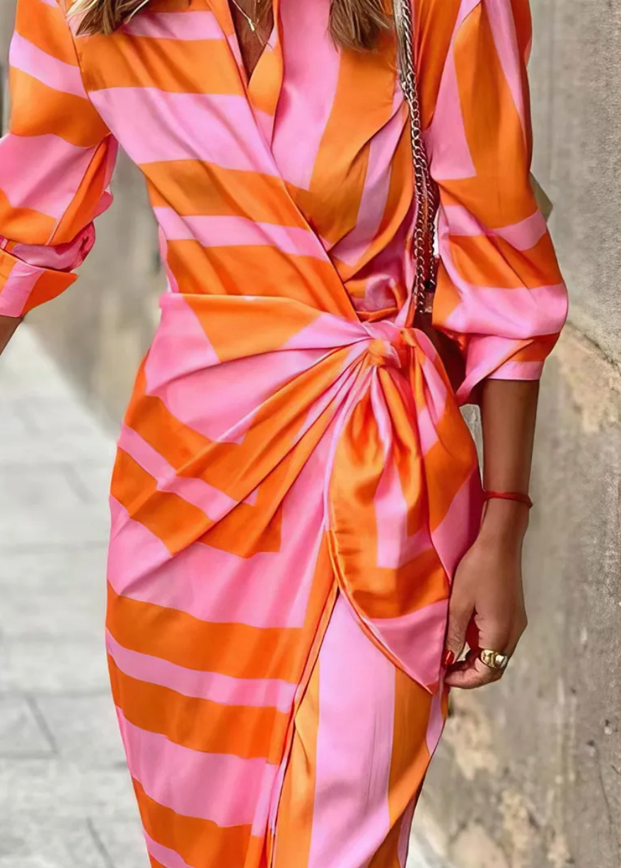 Nancy | Sophisticated Printed Wrap Fall Wedding Guest Maxi Dress