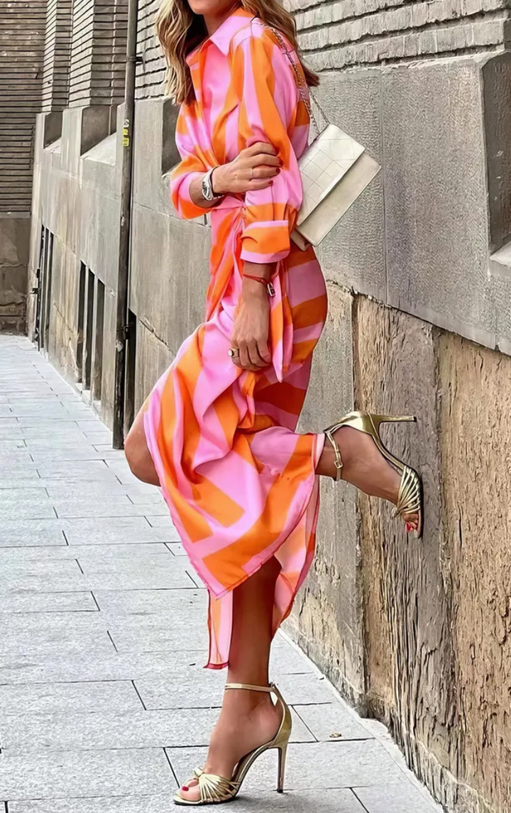 Nancy | Sophisticated Printed Wrap Fall Wedding Guest Maxi Dress