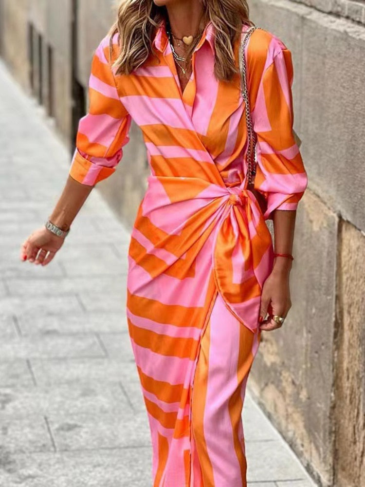 Nancy | Sophisticated Printed Wrap Fall Wedding Guest Maxi Dress