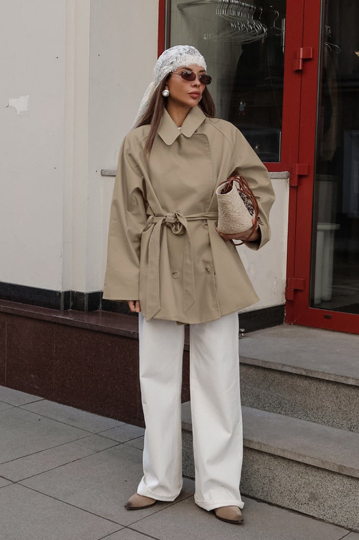 Nancy | Timeless Belted Double-Breasted Camel Coat Trench Jacket