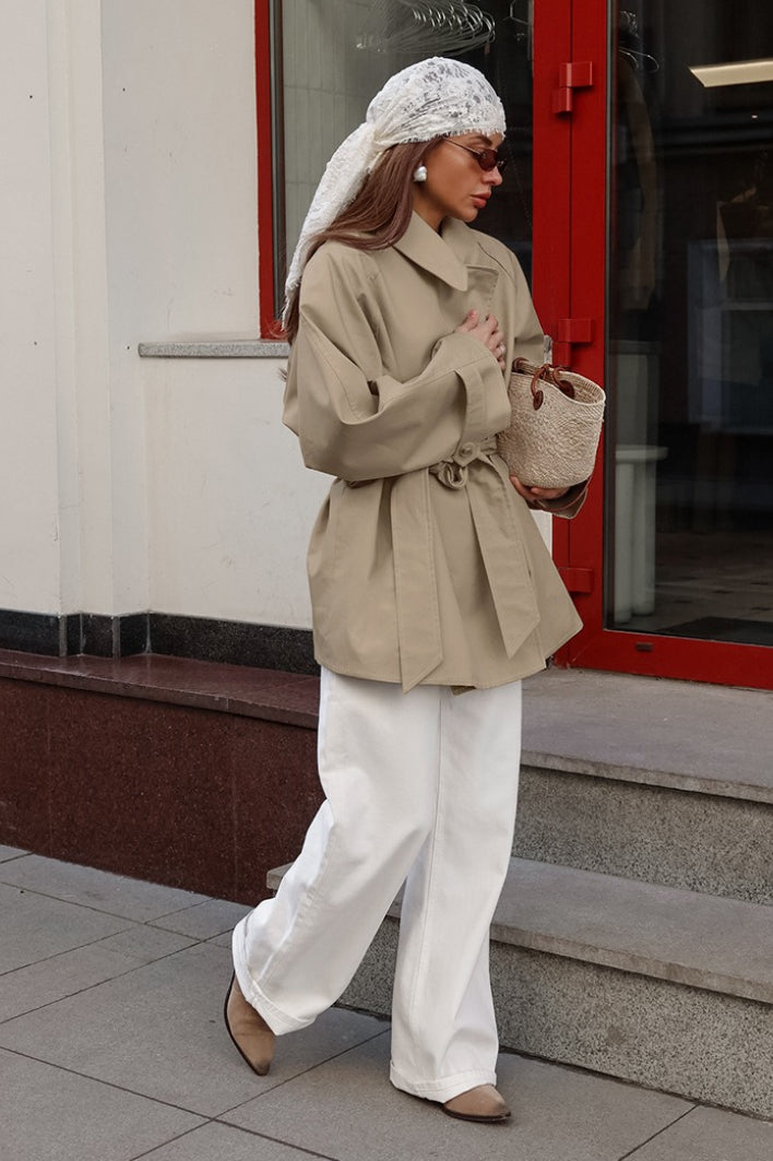 Nancy | Timeless Belted Double-Breasted Camel Coat Trench Jacket
