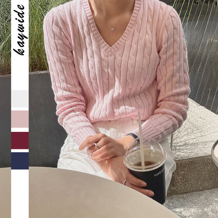 Natalie | Classic Cable Knit V-Neck Sweater