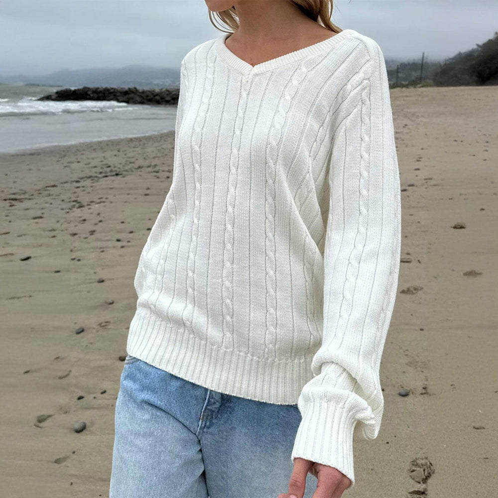 Natalie | Classic Cable Knit V-Neck Sweater