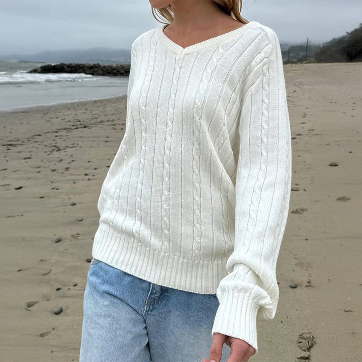 Natalie | Classic Cable Knit V-Neck Sweater