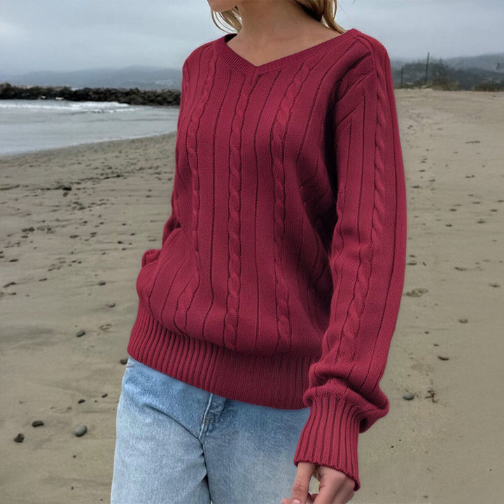 Natalie | Classic Cable Knit V-Neck Sweater