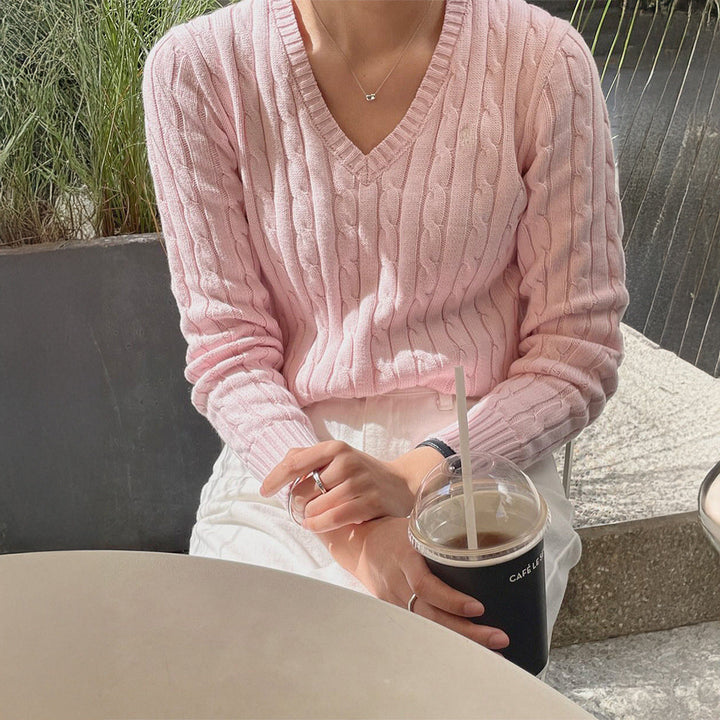 Natalie | Classic Cable Knit V-Neck Sweater