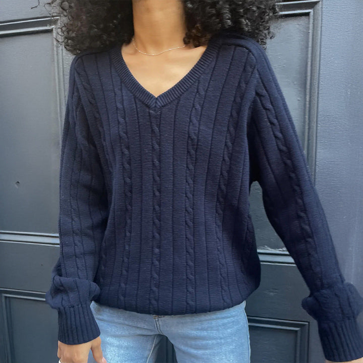 Natalie | Classic Cable Knit V-Neck Sweater