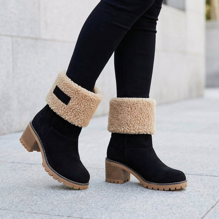 Natalie | Classic Fleece Cuff Block Heel Ankle Boots
