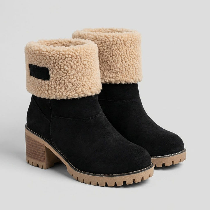 Natalie | Classic Fleece Cuff Block Heel Ankle Boots