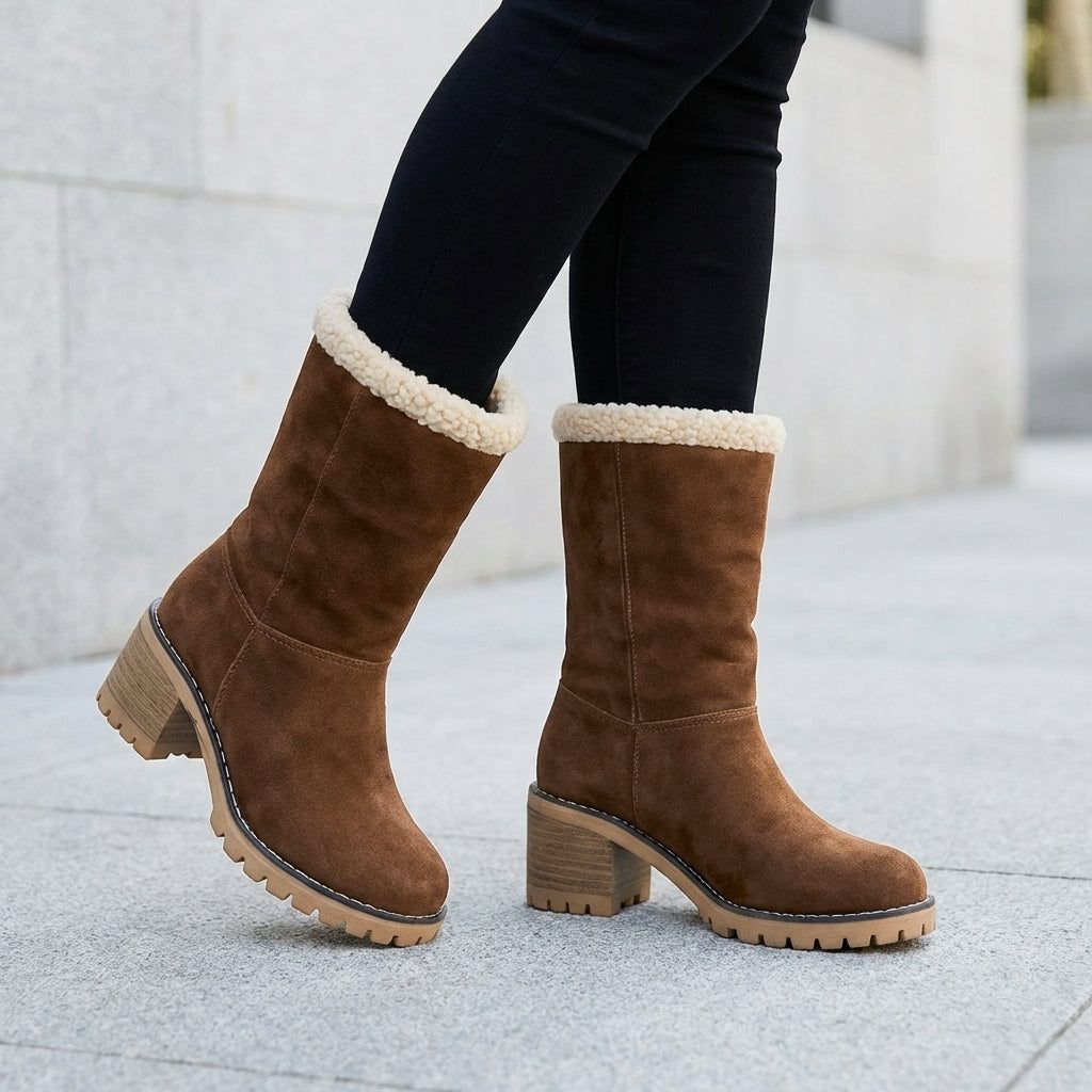 Natalie | Classic Fleece Cuff Block Heel Ankle Boots